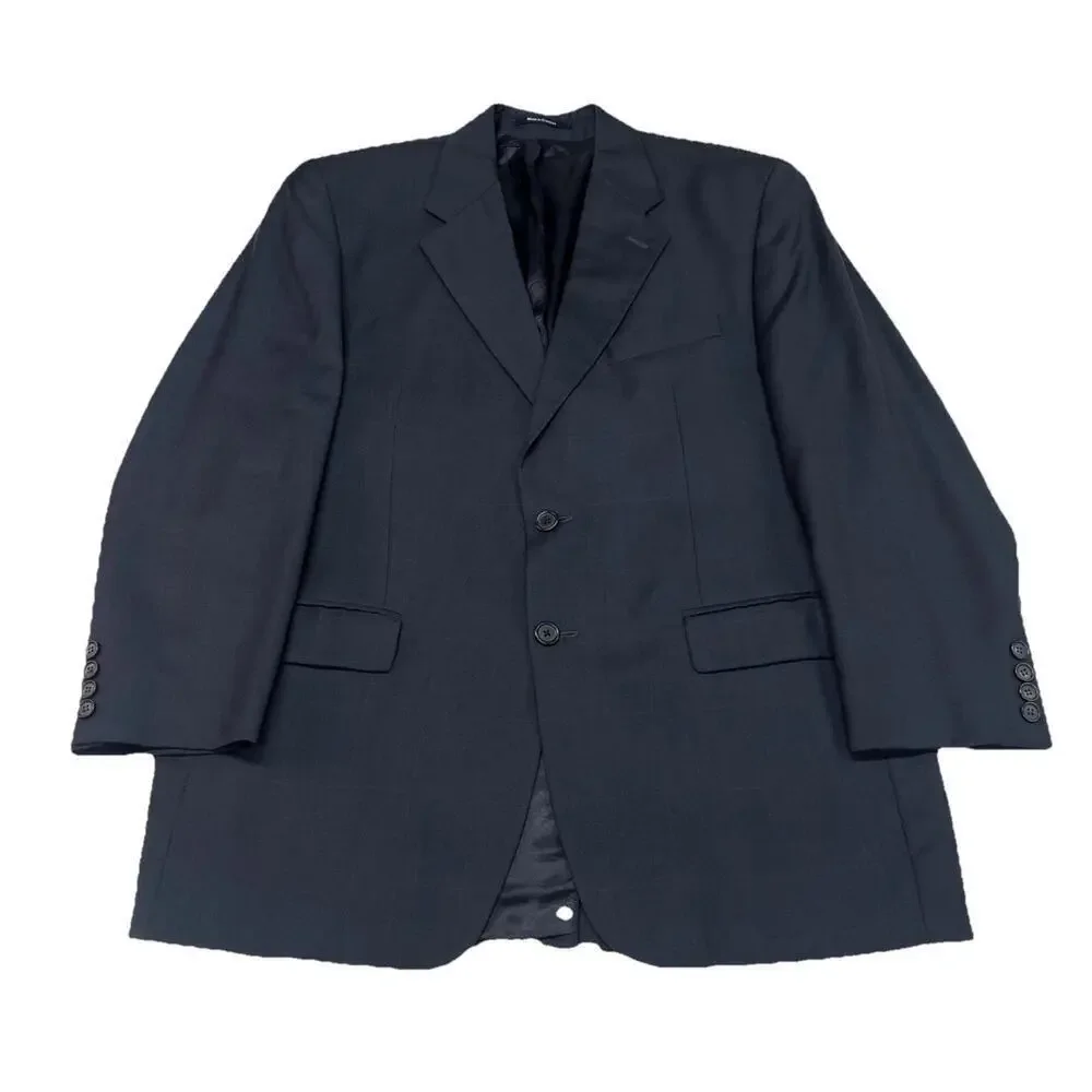 VTG Chaps Ralph Lauren Wool Cashmere Blazer Jacket Mens 43R Navy Blue Windowpane